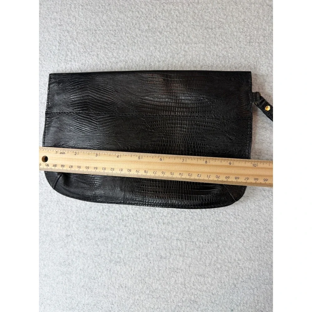 Prune Black Lizard Embossed Leather Wristlet Clutch Bag Gold Hardware Argentina